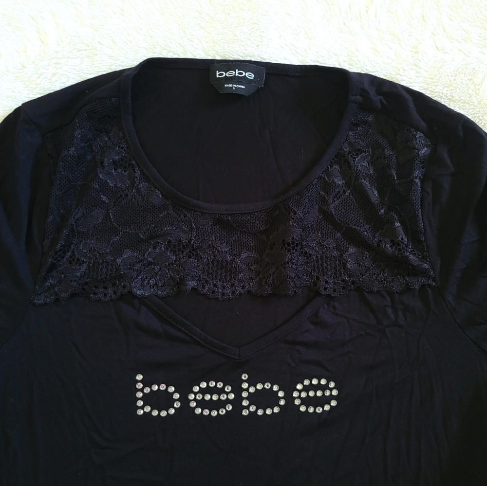 bebe Black🖤 Peek-a-boo Lace Accent Top - NWT - Picture 11 of 15